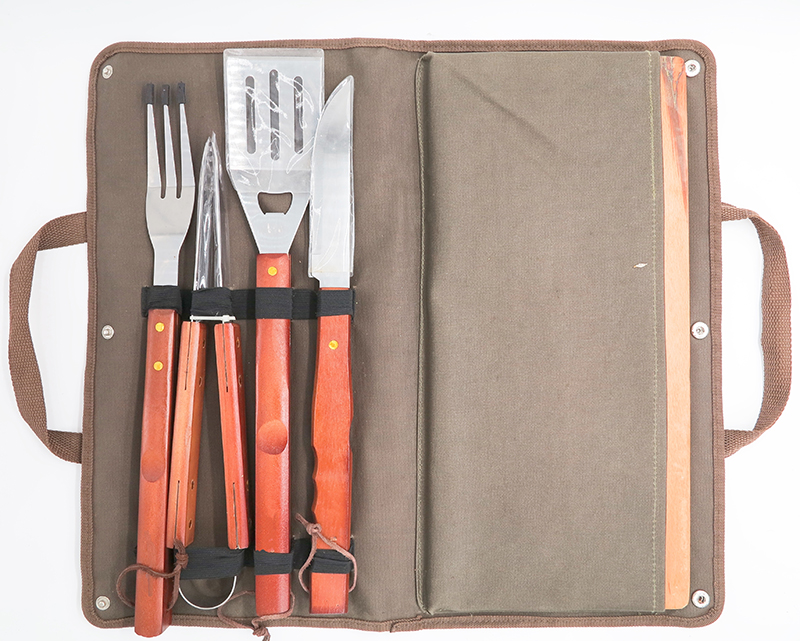 6 Piece BBQ Tool Set (including Fork, clip, shovel, knife, wood cutting board,cloth bag)