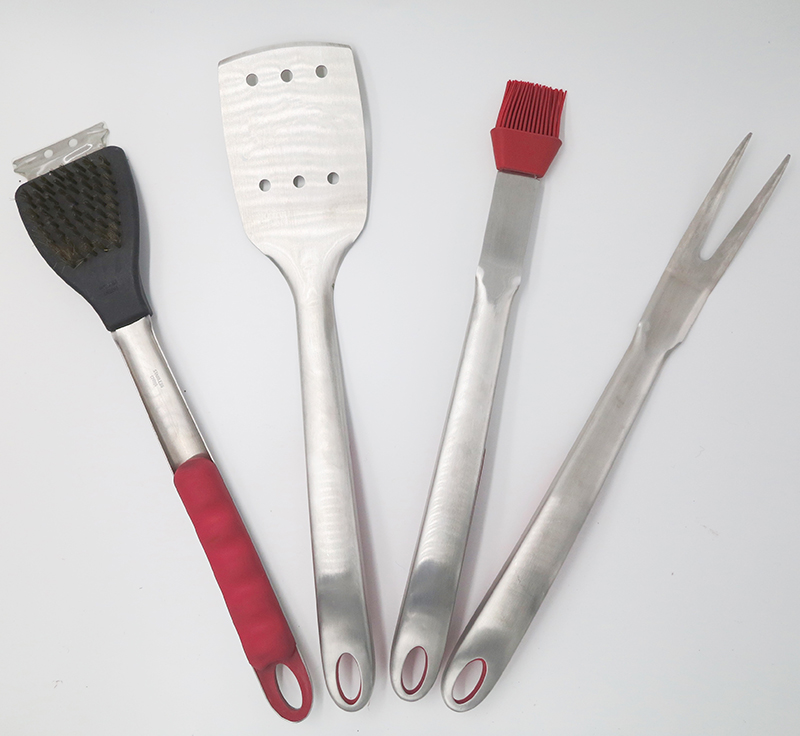 4 Piece BBQ Tool Set (including Copper brush, shovel, silicone brush, fork)