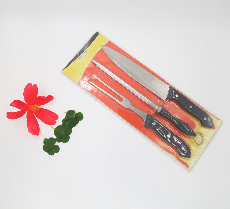 3 Piece BBQ Tool Set (including fork, sharpener stick, knife)